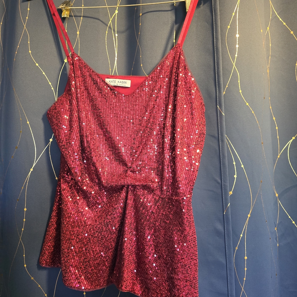 Kate Kasin Red Sequin Top